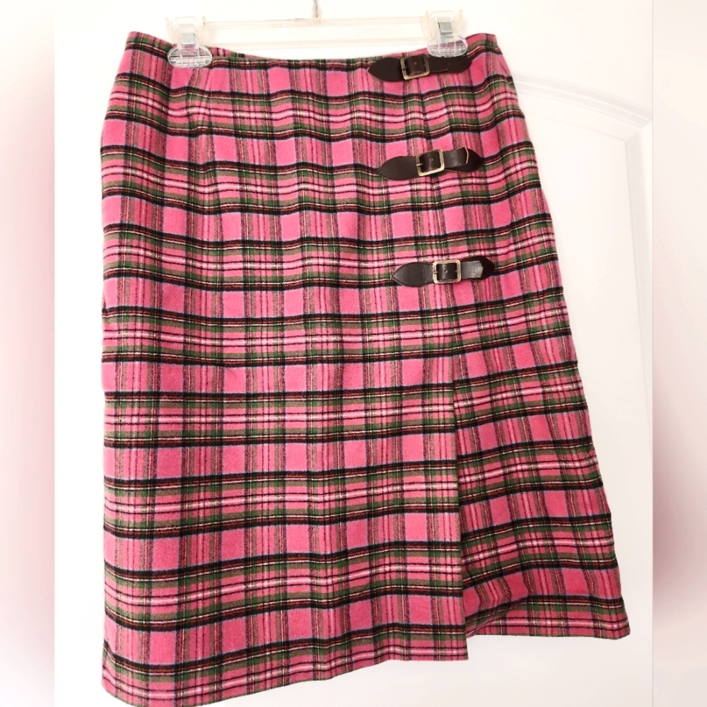 Vintage Lilly Pulitzer Pink and Black Plaid Wool Skirt SIZE 6